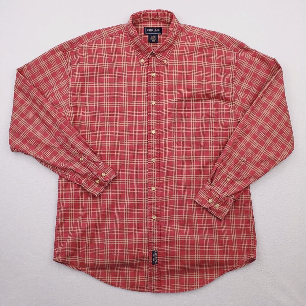 Duck Head Shirt Mens Large Red Tan‎ Plaid Button Down Long Sleeve Outdoor Dad